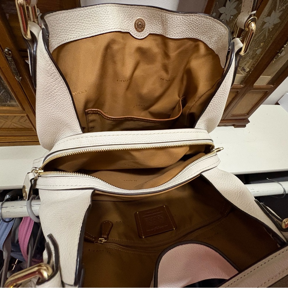 Coach Cream Pebbled Leather Shoulder Tote with Stud Accents - Picture 4 of 8